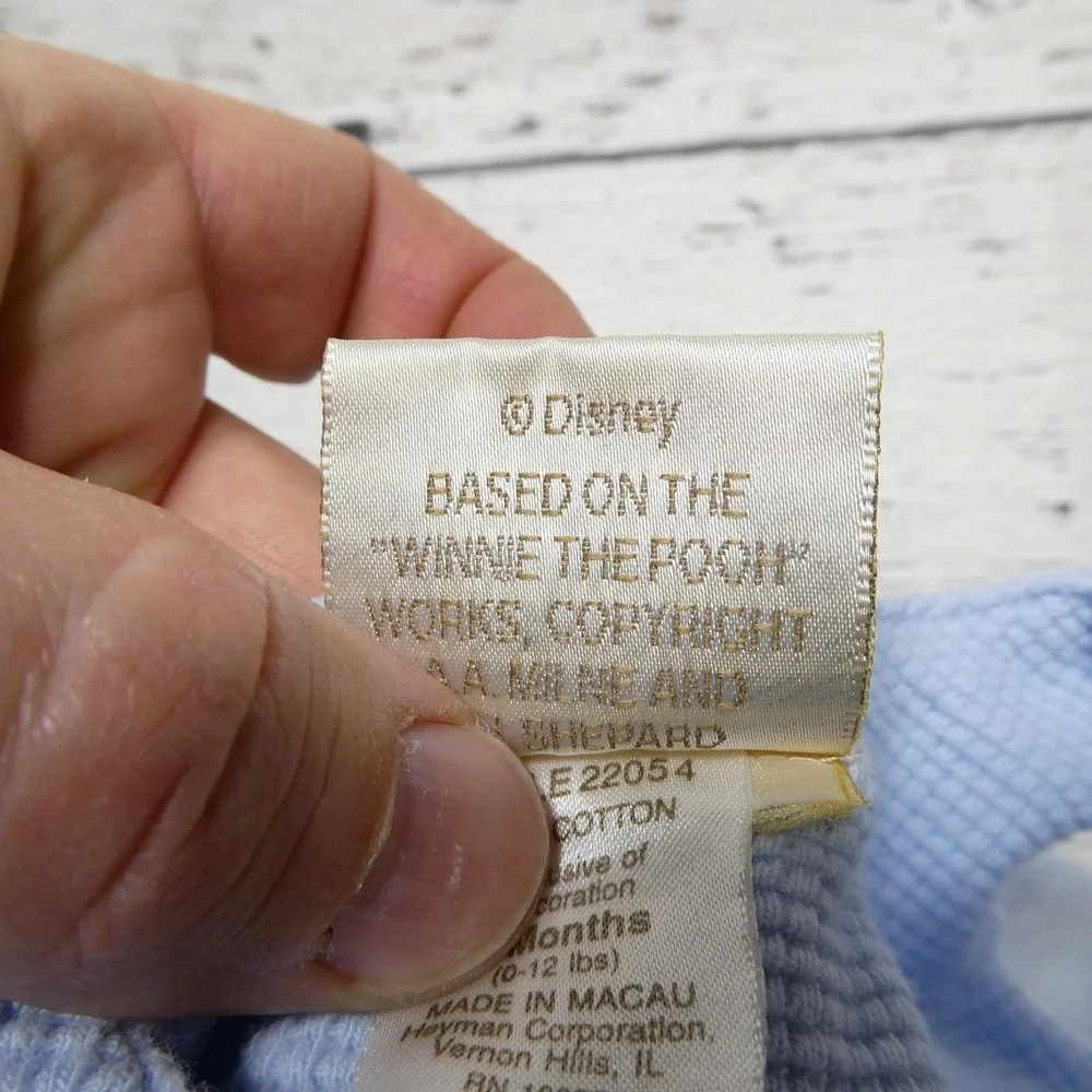 Classic Pooh Overalls Baby Boys 0-3 Months Blue Knit Footed Winnie The Pooh